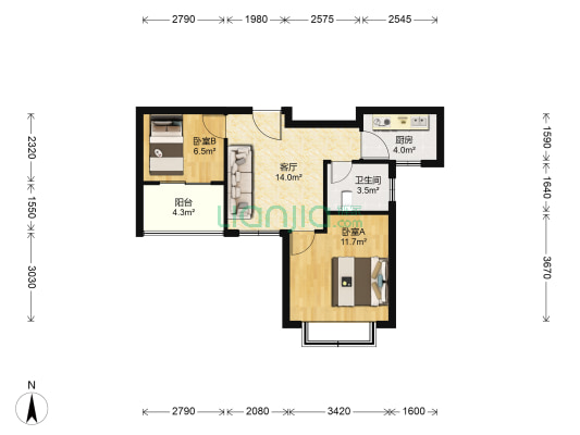 虎池苑 2室1厅1卫 68平方
