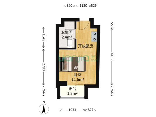 万科V+米寓 1室0厅1卫 26平方