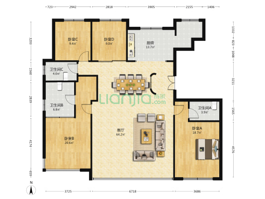 云起轩 4室1厅3卫 190平方