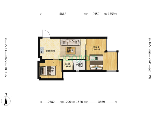 候谷花园 2室1厅1卫 52平方