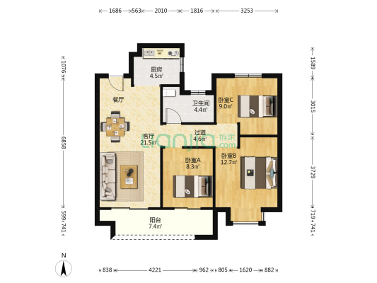 绿地香港·理想城 3室1厅1卫 97平方