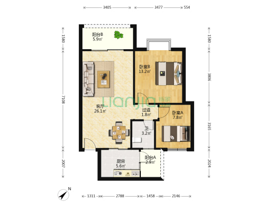 龙井佳苑小区二期 2室1厅1卫 74平方