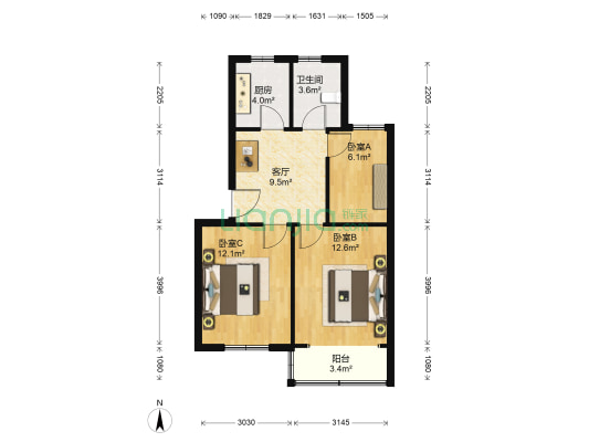 莲花新村三区 3室1厅1卫 68平方