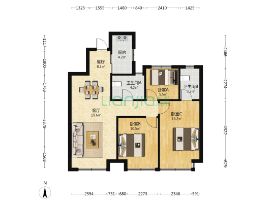 科大凤起潮鸣府 3室2厅2卫 89平方