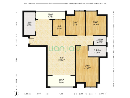 吉泰嘉园 4室1厅2卫 130平方