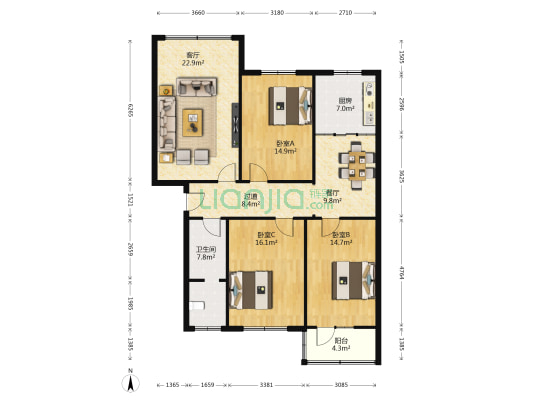 太平街综合楼 3室2厅1卫 123平方