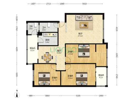 经委宿舍 3室2厅2卫 120平方