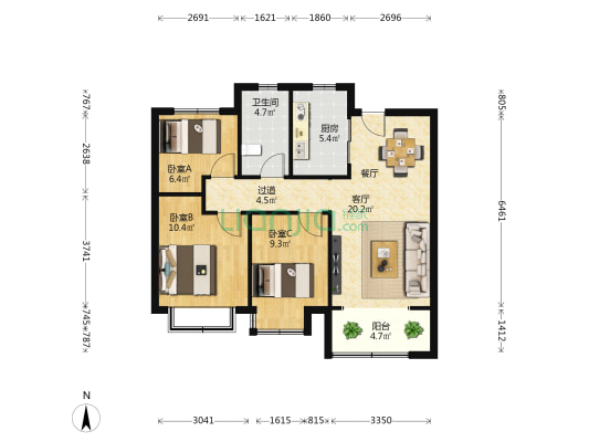 海信九麓府墨园 3室1厅1卫 99平方