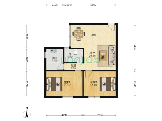金鼎花园 2室1厅1卫 76平方