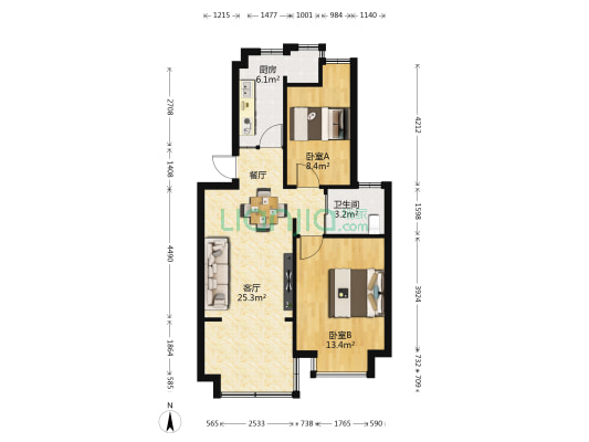 南风苑 2室1厅1卫 72平方