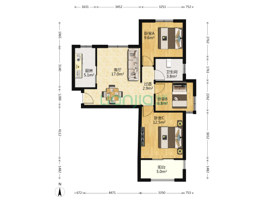 晶欣坊 3室1厅1卫 89平方