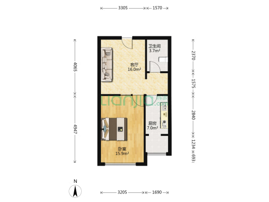 世纪龙庭A区 1室1厅1卫 60平方