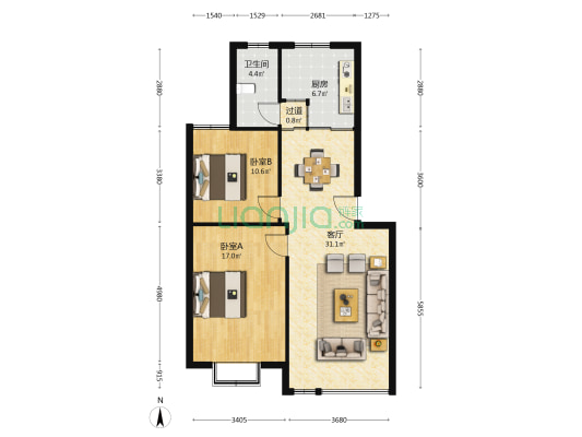 高家台社区 2室1厅1卫 89平方