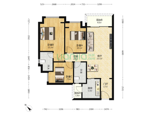 华润·润山府 3室1厅2卫 108平方