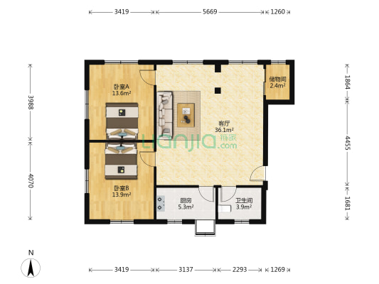 香港路 2室1厅1卫 94平方