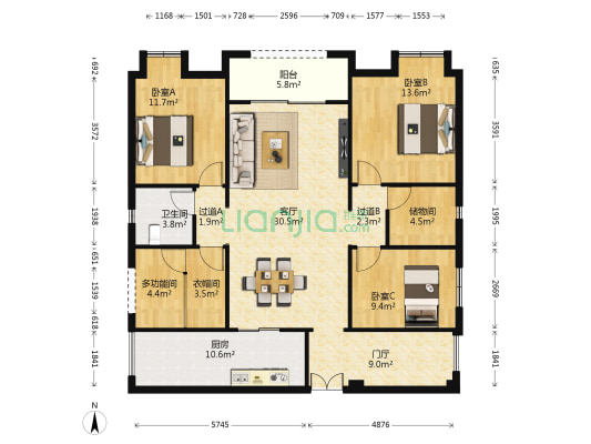 洲际银海湾 4室1厅1卫 127平方