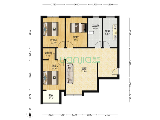 此房中间楼层的采光好， 精装修产证已满二年-户型图