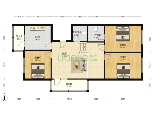 哈尔滨工业大学园丁小区职工住宅 3室1厅2卫 134平方