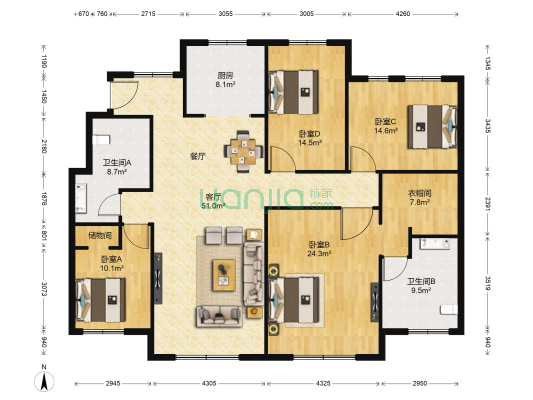 建投璟园 4室1厅2卫 193平方