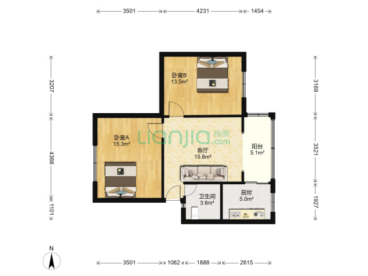 大石西路62号 2室1厅1卫 70平方