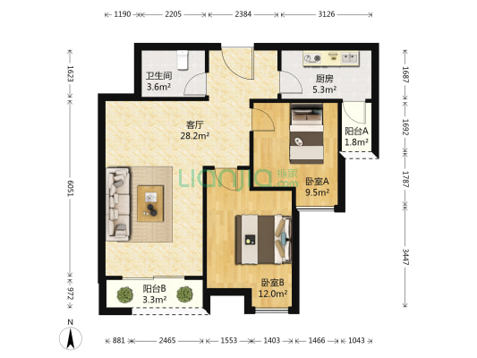 凯洋富润园 2室1厅1卫 75平方