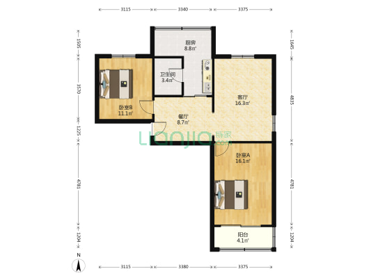 76号院 2室2厅1卫 83平方