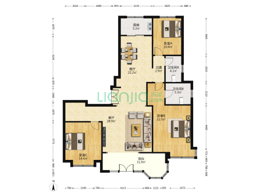 荣盛华府C区 3室2厅2卫 171平方