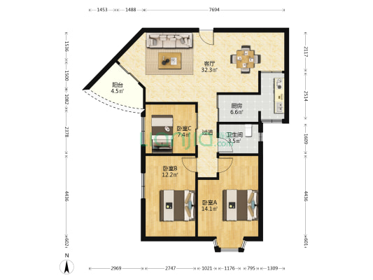 凯印大厦 3室1厅1卫 99平方