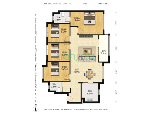 万科中骏金域西江 4室1厅2卫 124平方