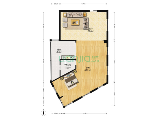恒乐大厦 1室1厅1卫 128平方