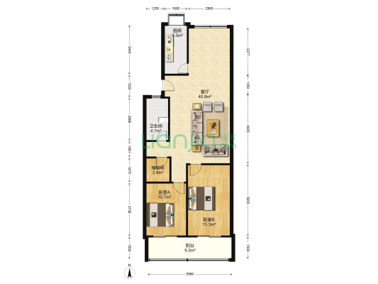 武汉海关宿舍 2室1厅1卫 105平方