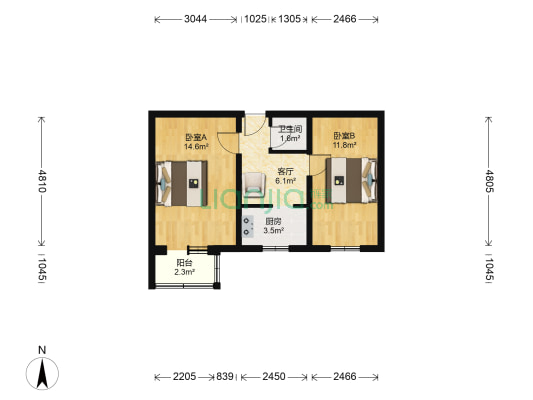 花园路14号院 2室1厅1卫 51平方