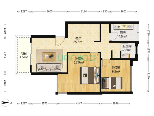 紫荆园(问道路) 2室1厅1卫 73平方
