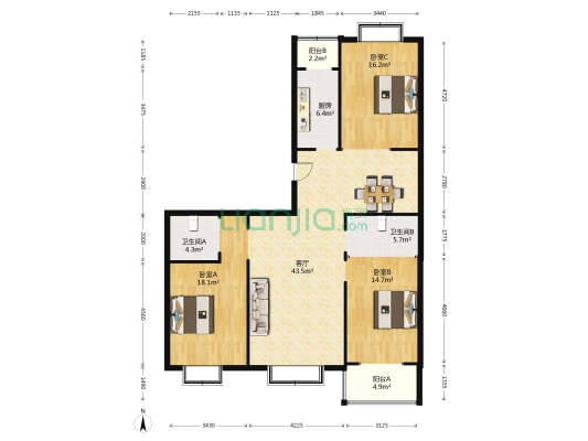 尚东明珠 3室1厅2卫 150平方