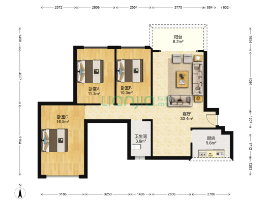 顺祥天骄 3室1厅1卫 110平方