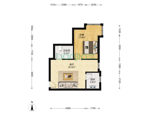 莱茵佳苑 1室1厅1卫 50平方
