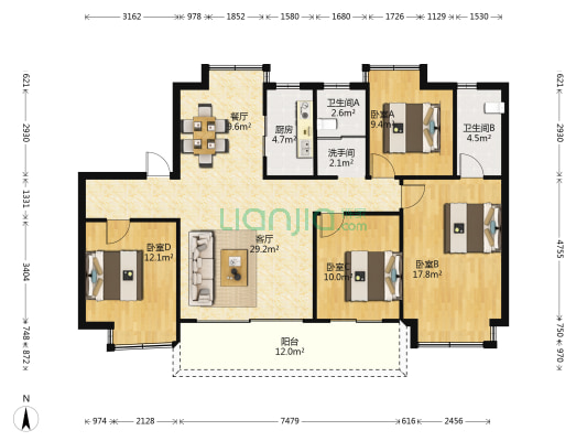 碧桂园博晟玉溪府 4室2厅3卫 144平方