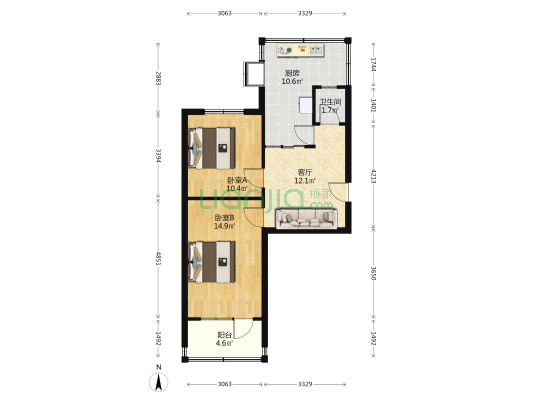 城角街609号 2室1厅1卫 55平方