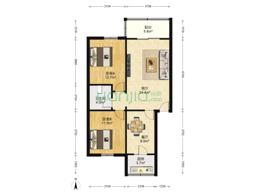 商标印刷厂家属院 2室2厅1卫 90平方