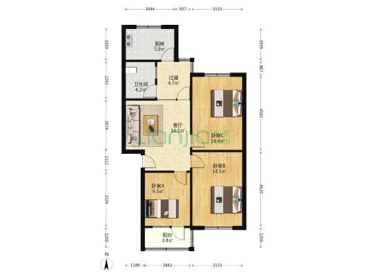 广播站前家属院 3室1厅1卫 86平方