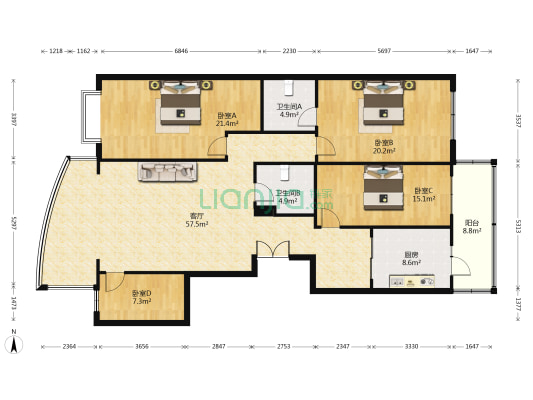帝景 4室1厅2卫 184平方