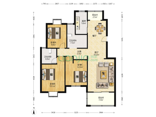 南山华庭 3室1厅2卫 132平方