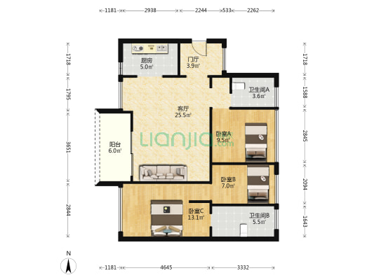 深铁阅山境花园 3室1厅2卫 99平方