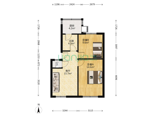 博物馆宿舍 2室1厅1卫 62平方