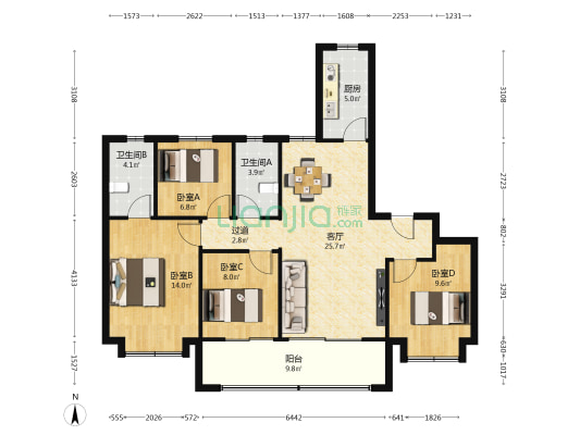 正荣润岚府 4室1厅2卫 119平方