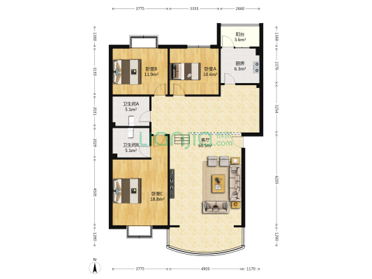 广都花园 3室1厅2卫 133平方