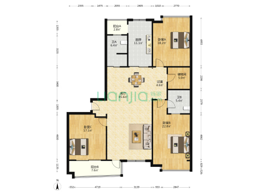 新百业广场住宅楼 3室1厅2卫 209平方