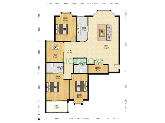 莘塍大厦 4室1厅2卫 172平方