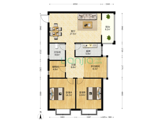 兰庭华府 3室1厅1卫 138平方