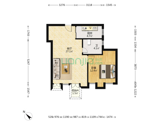 优品艺墅 1室1厅1卫 68平方
